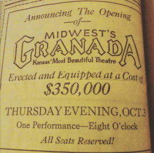 announcement in the 1929 emporia gazette for the opening of the emporia granada theatre